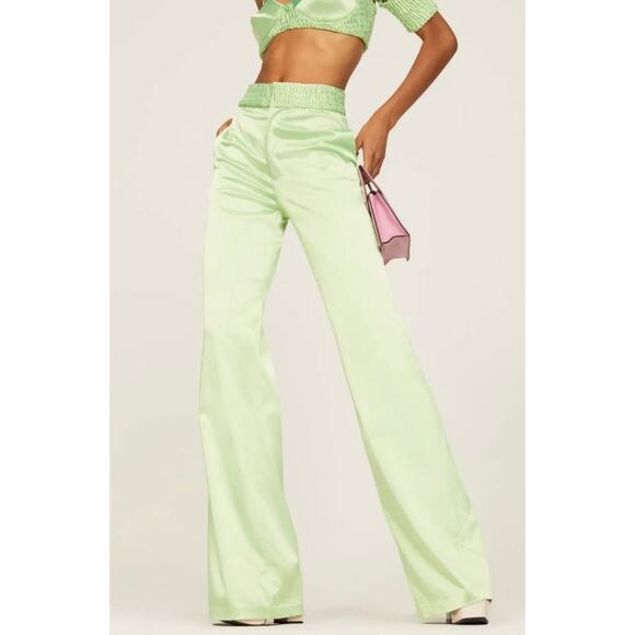 Aliétte Pants - Aliette Green Silk Wide Leg Pants 4